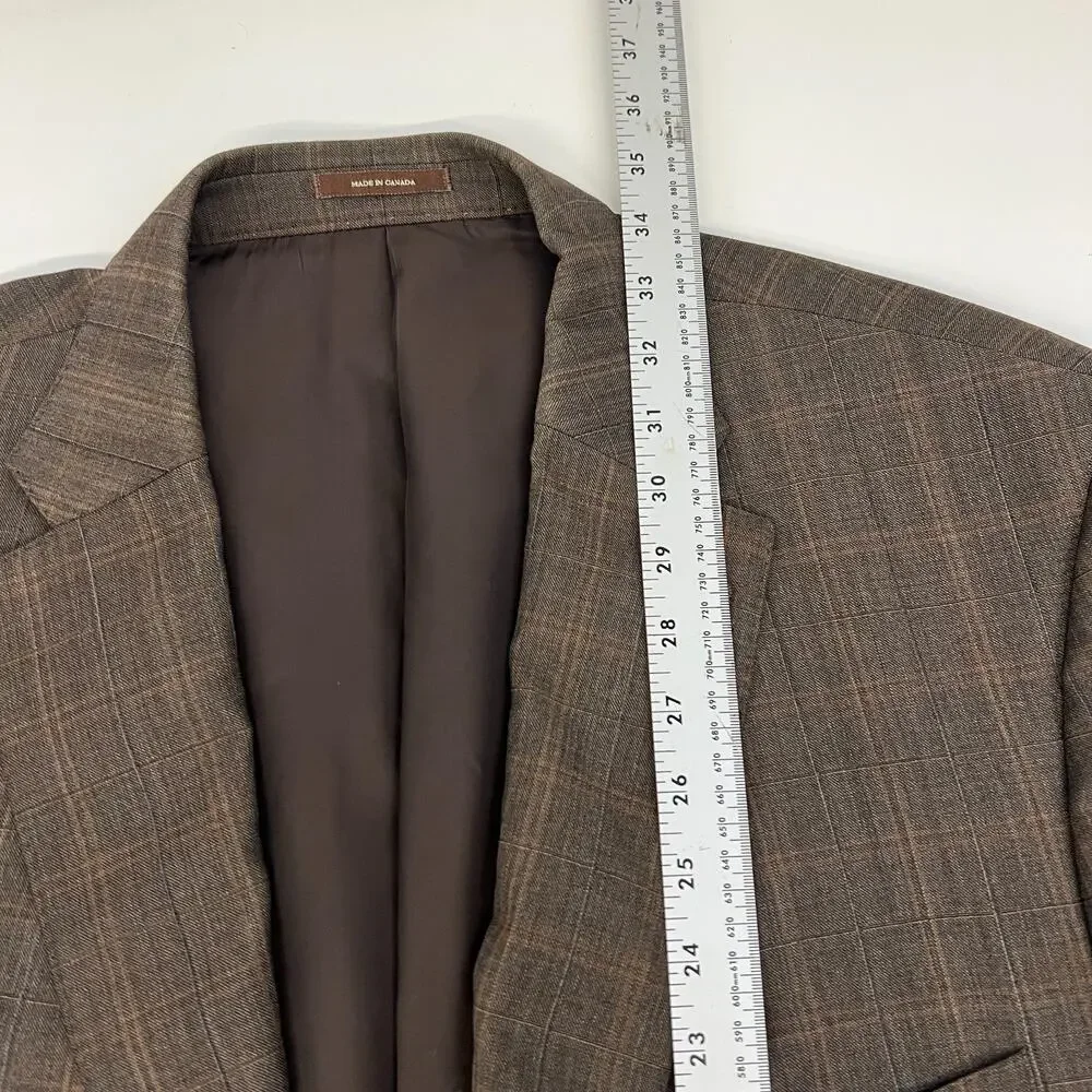 Peter Millar Men's Blazer‎ Sport Coat Jacket Brown Plaid Glen Check Wool 48